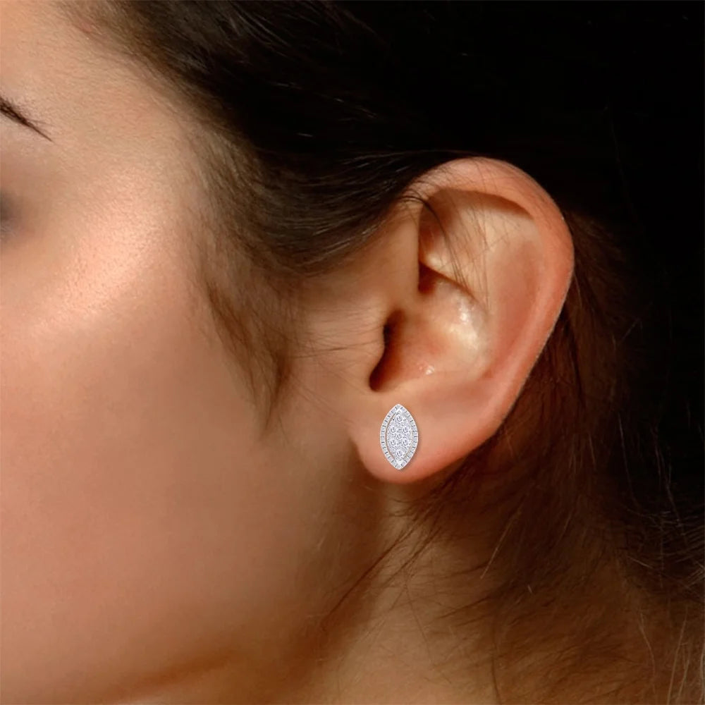 1 Carat Round Cut Lab Created Moissanite Marquise Halo Cluster Stud Earrings In 14K Rose Gold Over Sterling Silver L6015