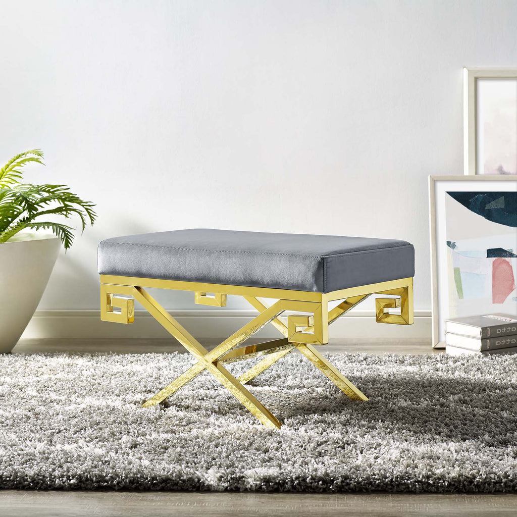 Gold Gray Velvet Accent Chair Bench L6829