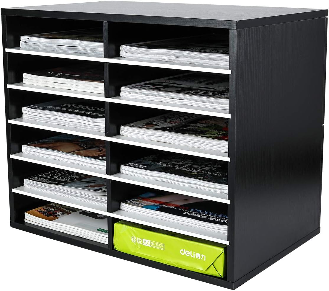 Retro Brown 12 Compartments Wood Desktop Literature Organizer W737