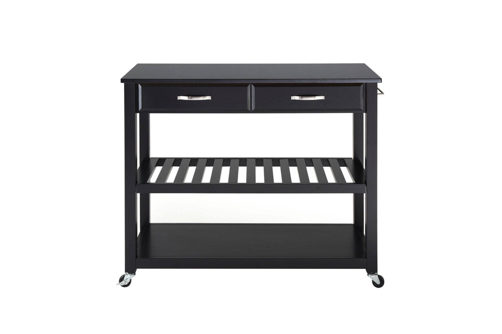 Black Granite Top Kitchen Cart Island with Stool Storage B241449