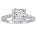 14K White Gold Princess Cut Diamond Halo Engagement Ring V221