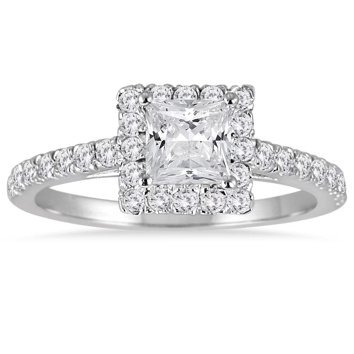 14K White Gold Princess Cut Diamond Halo Engagement Ring V221