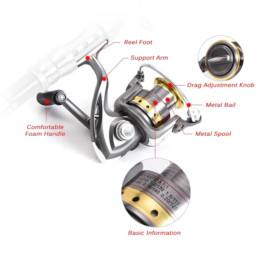 Telescopic Carbon Fiber Fishing Rod and Reel Combo Kit with Carrier Bag M532