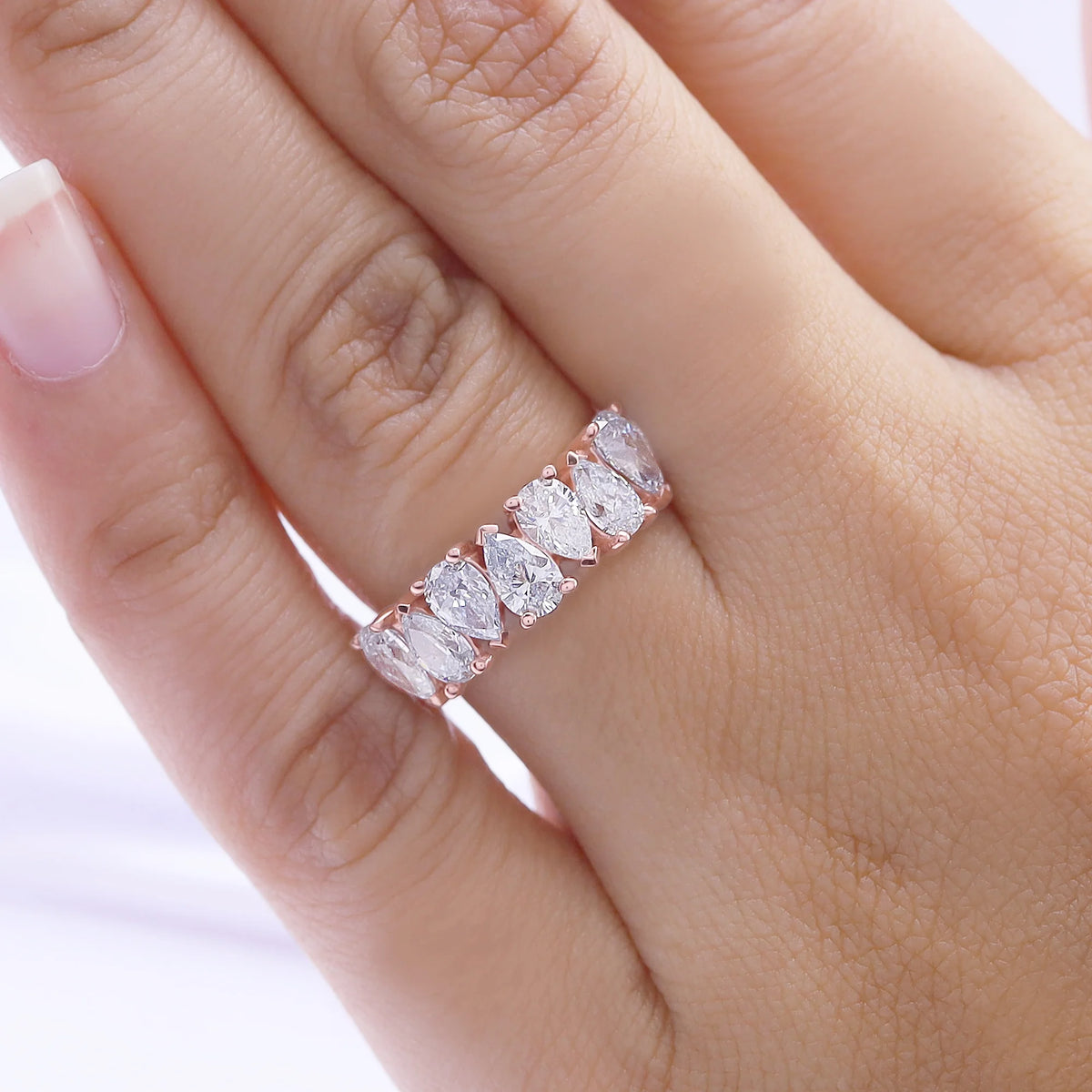 14K Solid Rose Gold Seven Stone Diamond Ring (2.25 Cttw) S647