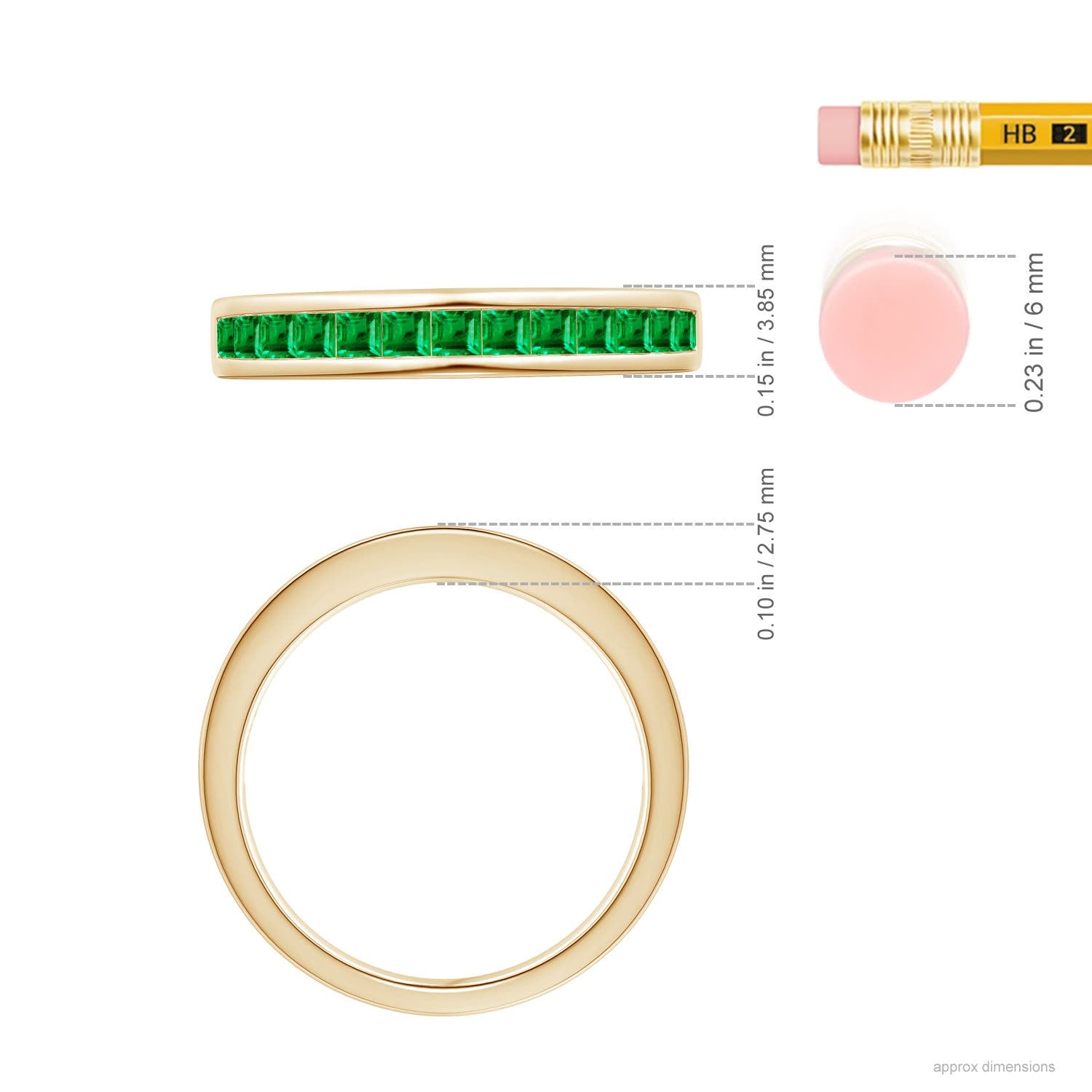 Natural Emerald Ring in 14K Yellow Gold, Size 6, 2mm I79506