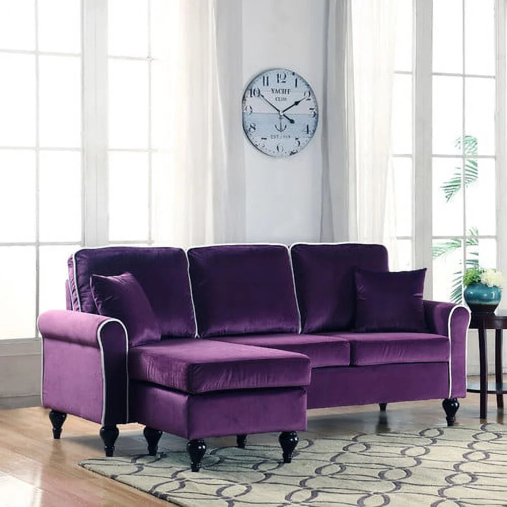 Velvet Sectional Sofa with Reversible Chaise O39421