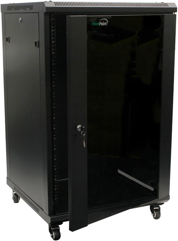 18U Wall Mount Server Cabinet with Glass Door and Casters J61740