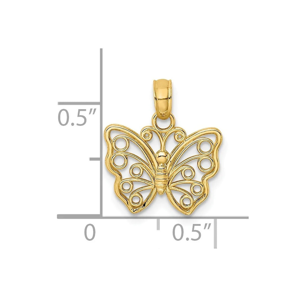 14k Gold Butterfly Angel Wings Cut out Charm Pendant Necklace J204