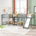 Gray L-Shaped Twin Size Wood Loft Bed with Ladders and Slide Y1544