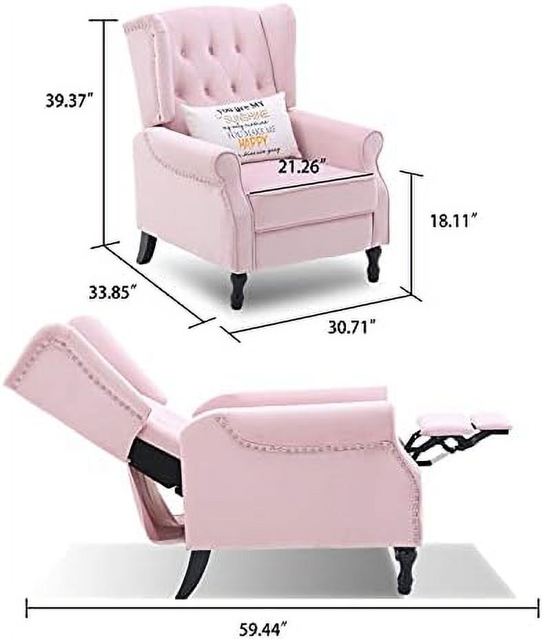 Pink Velvet Push Back Recliner Wingback Accent Chair A267