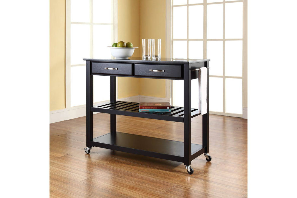 Black Granite Top Kitchen Cart Island with Stool Storage B241449