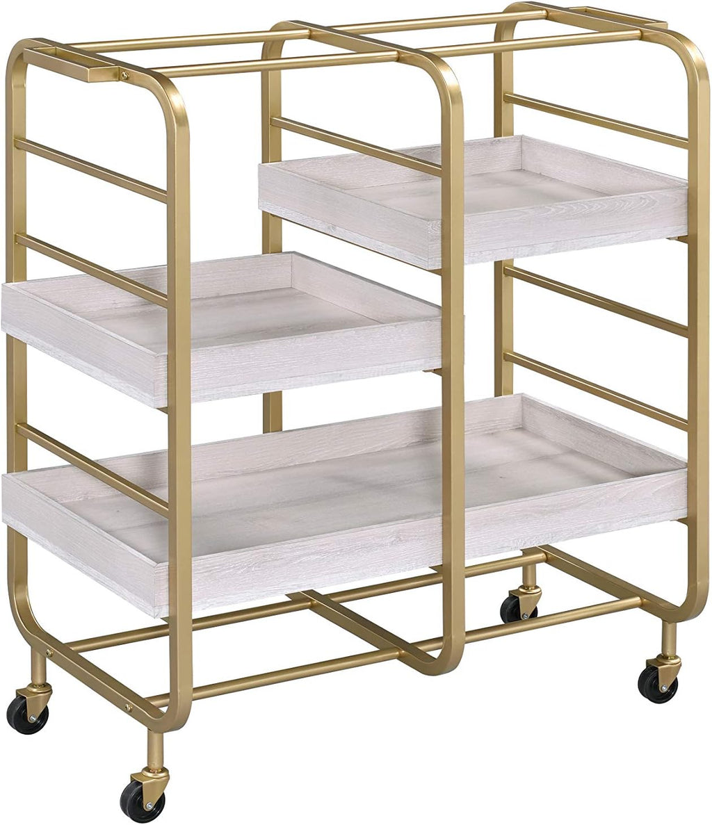 Gold & White-Washed Serving Cart F80842