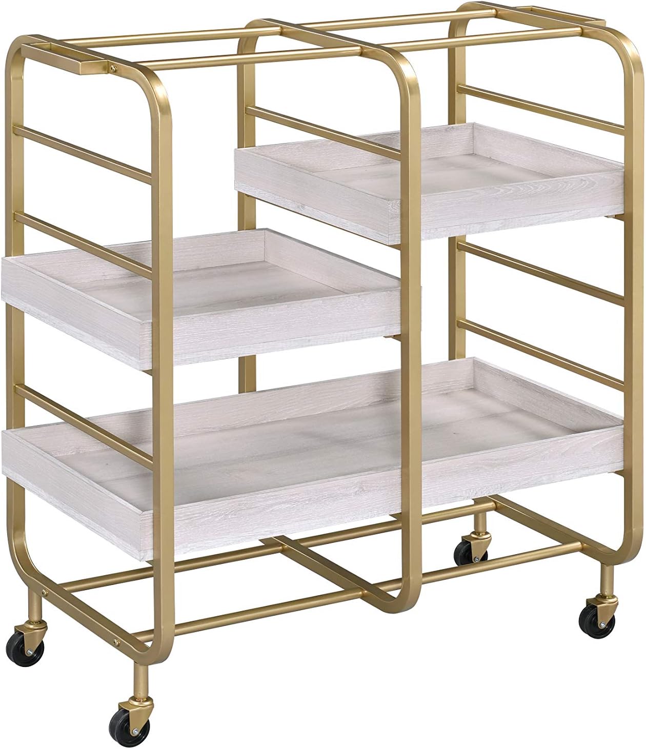 Gold & White-Washed Serving Cart F80842
