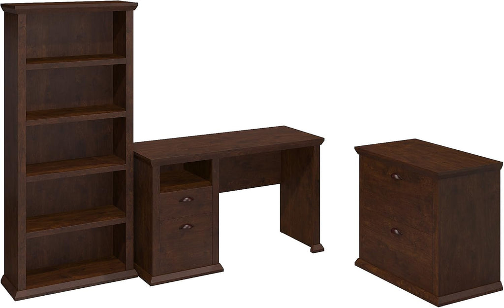 Antique Cherry Home Office Desk with Lateral File Cabinet K76437