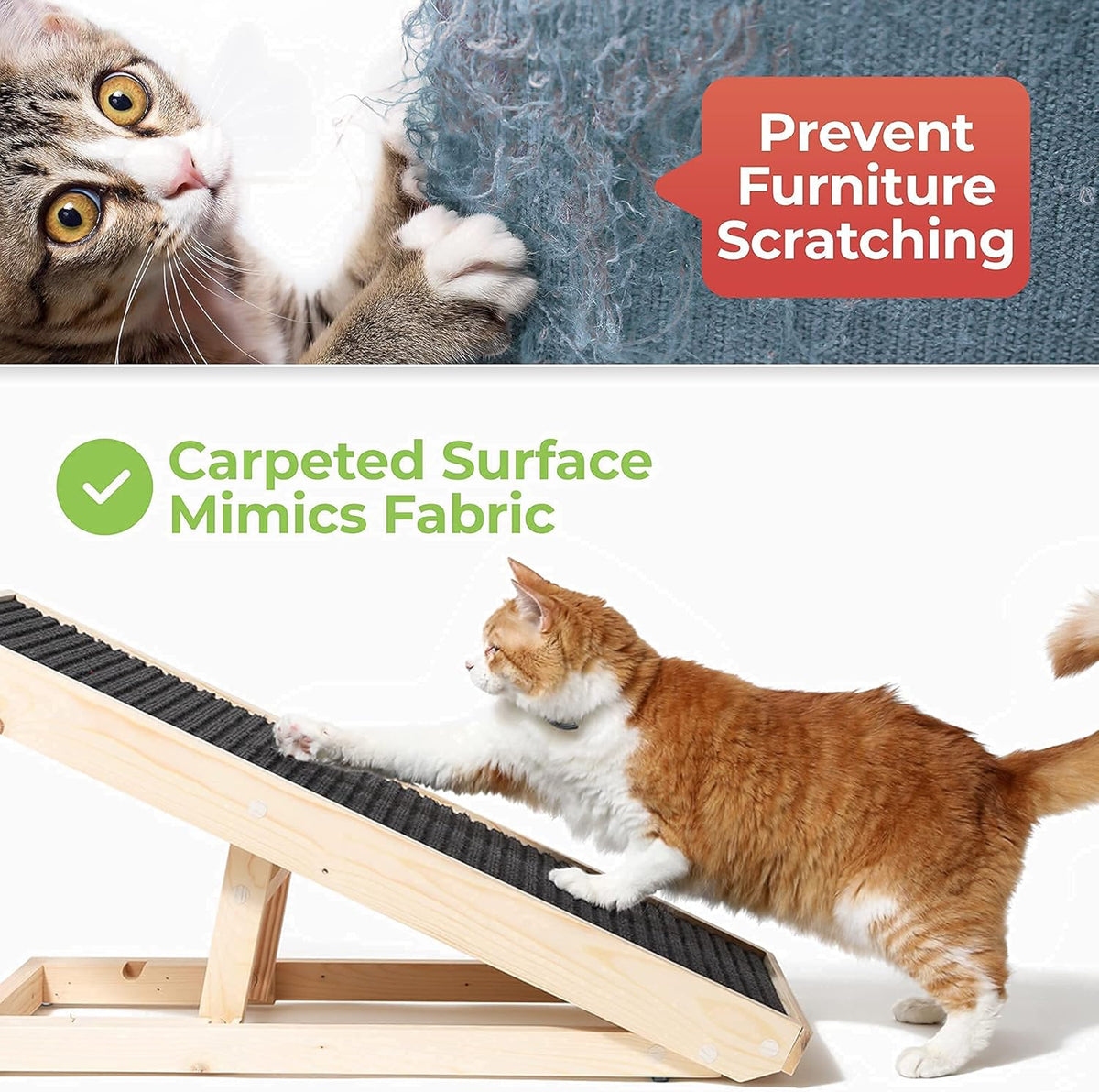 2-in-1 Cat Ramp & Cat Scratcher with Replaceable Carpet & Adjustable Height W473465