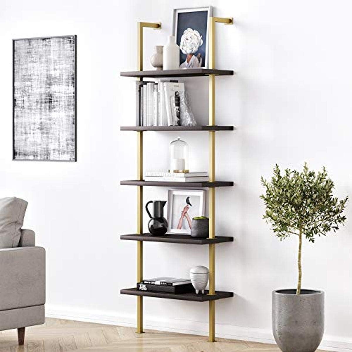 White 5-Shelf Bookcase with Metal Frame M232330
