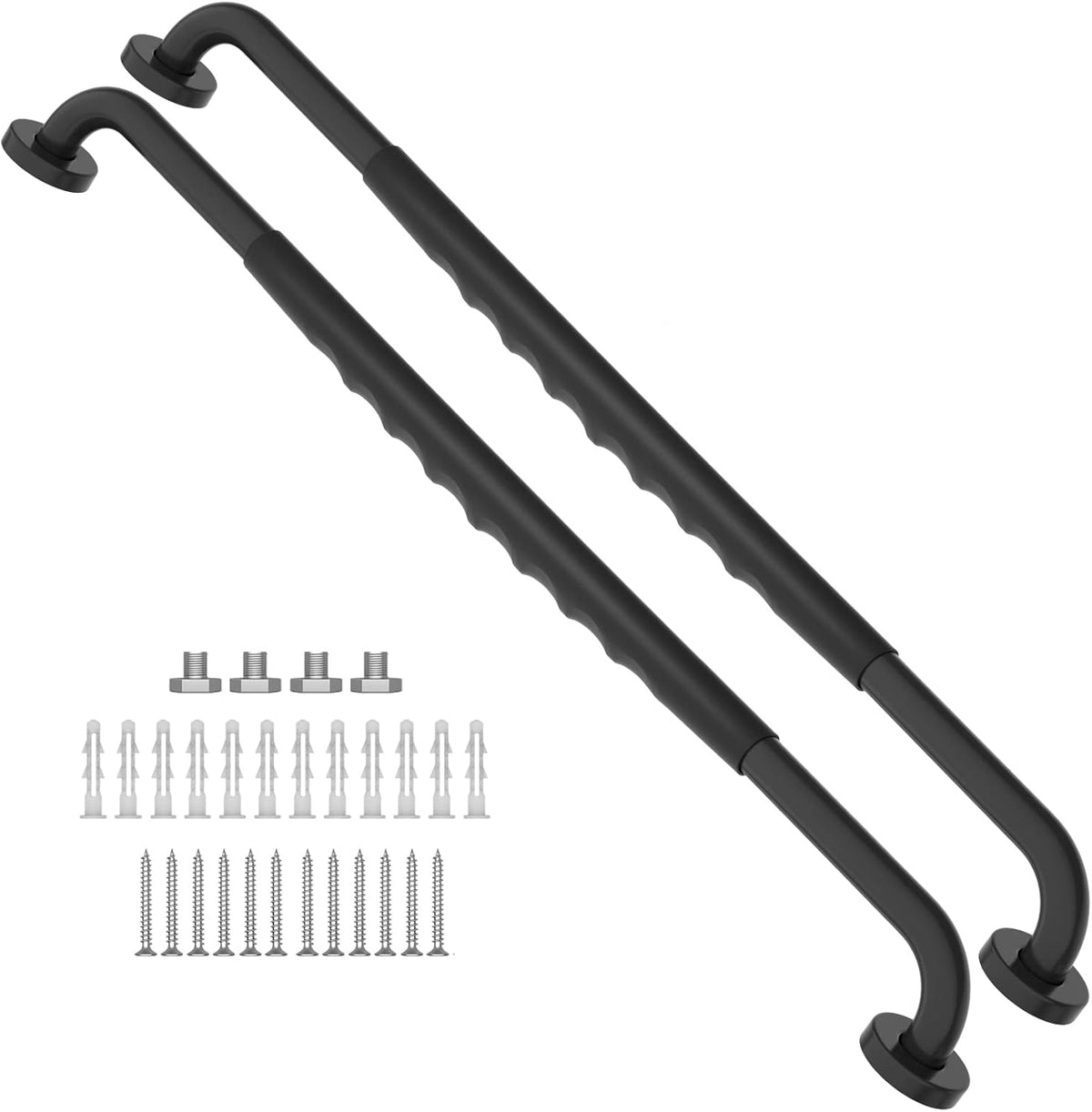 2 Pack 24 Inch Black Stainless Steel Bath Grab Bar with Anti Slip Rubber Grip A250