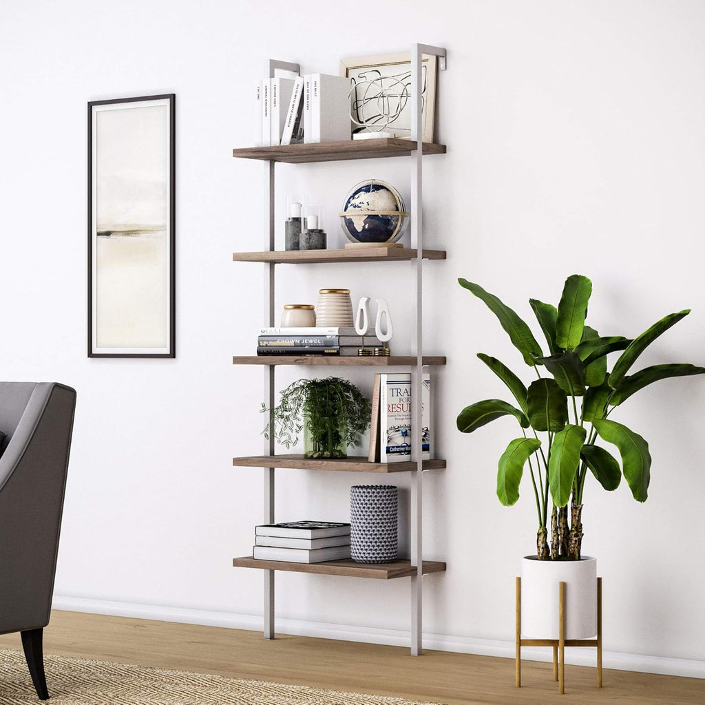 White 5-Shelf Bookcase with Metal Frame M232330