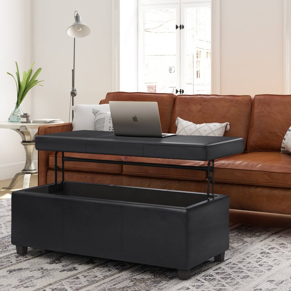 Black Rectangular Lift Top Storage Ottoman D211632