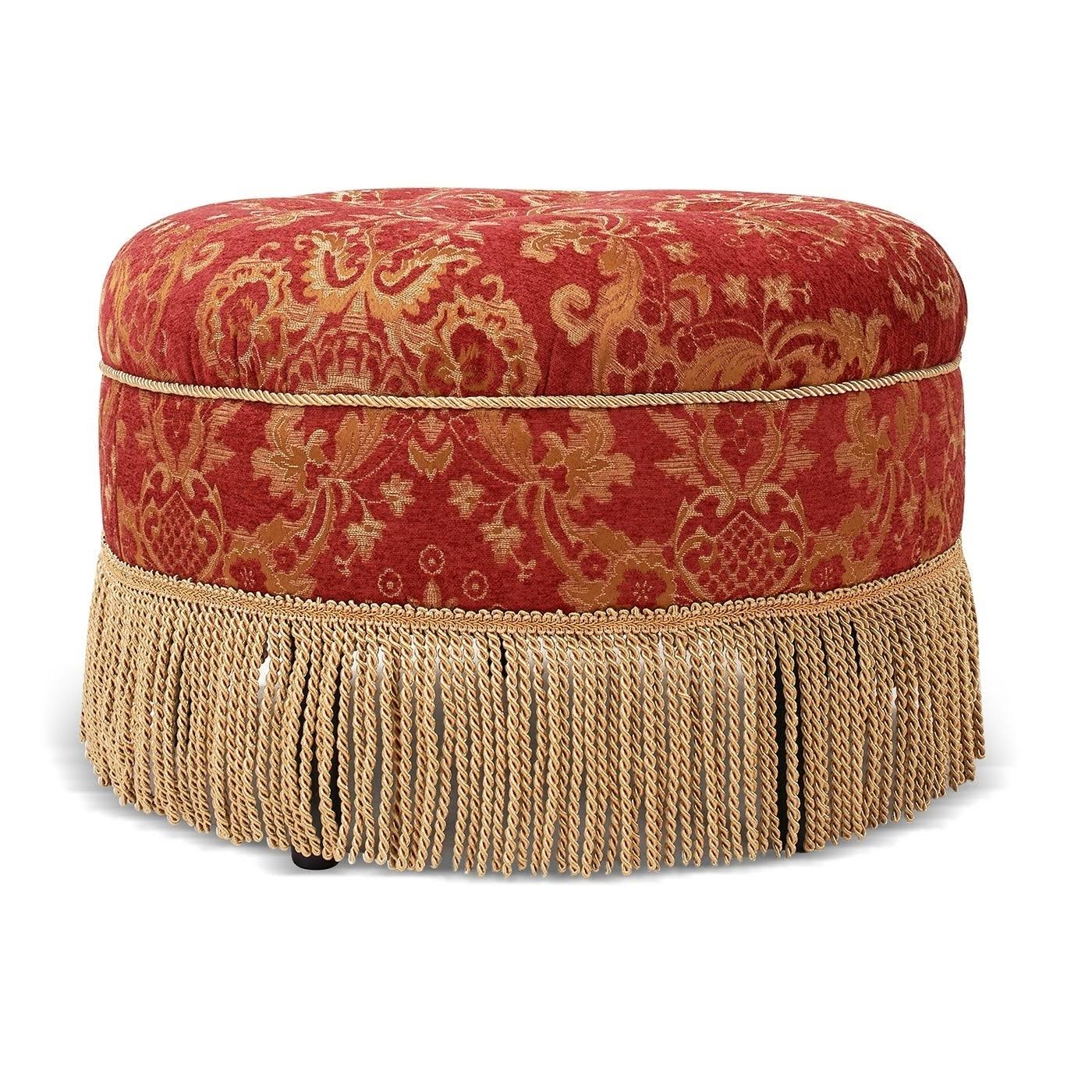 Red & Gold Jacquard Round Ottoman Footstool D5830