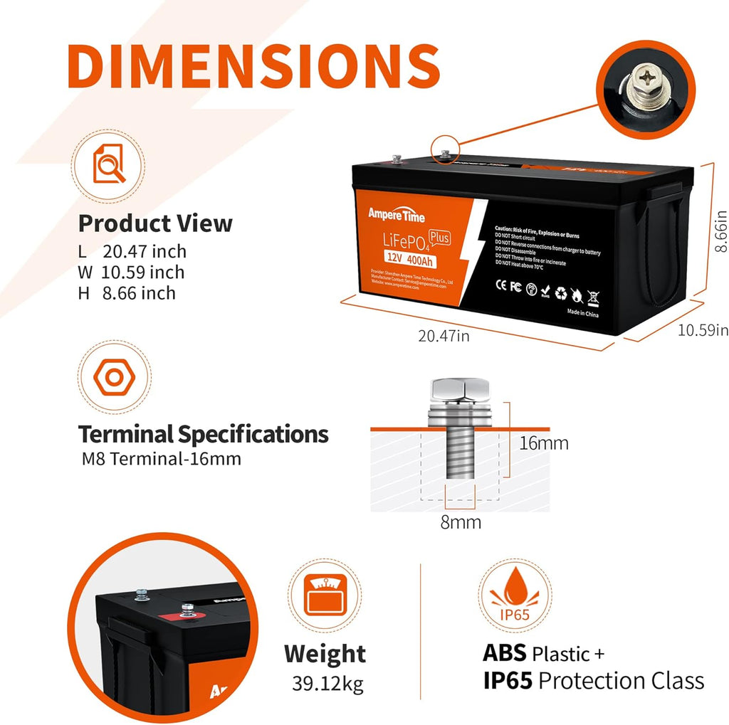 12V 400Ah Deep Cycle LiFePO4 Battery Pack with Built-in 250A BMS E15091