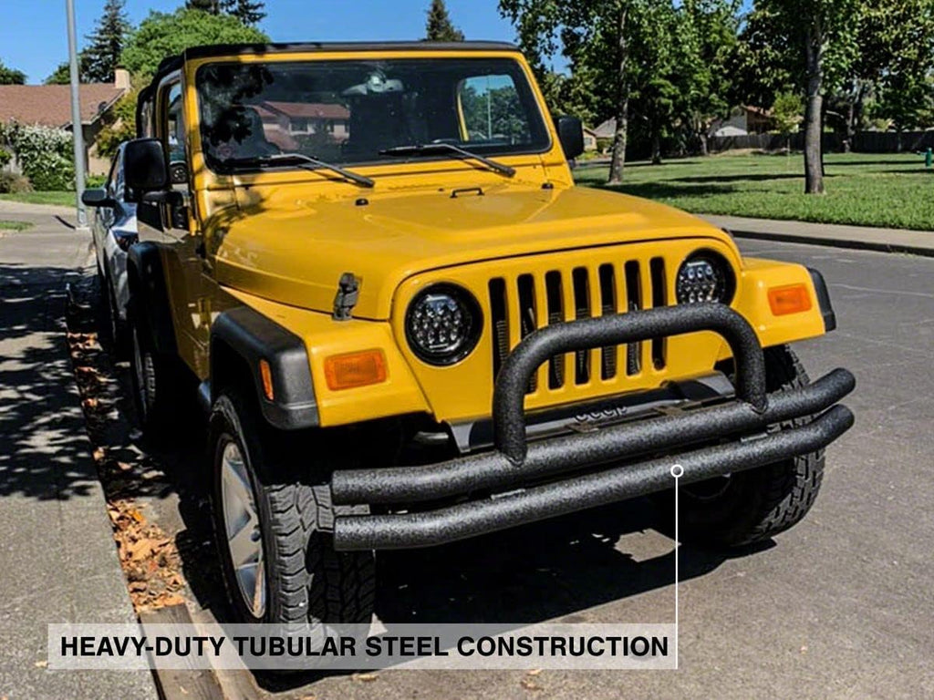 Textured Black Double Tubular Front Bumper with Over-Rider Hoop V117051