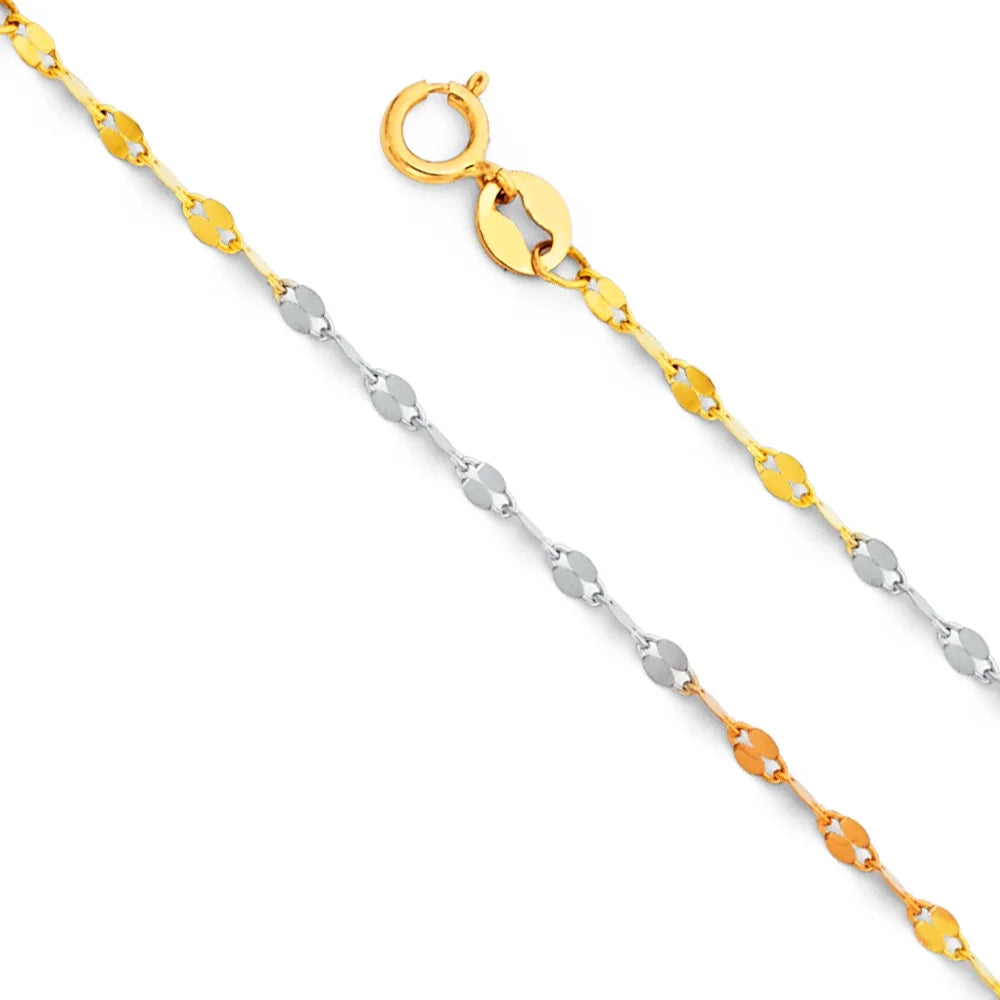 14k Tri 3 Color Gold Polished Solid 1.7mm Twisted Mirror Chain Necklace with Spring Ring Clasp - 20" S1202