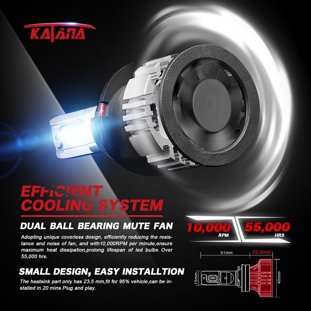 H7 LED Headlight Bulbs Conversion Kit of 2, 12000LM 72W 6500K S5431