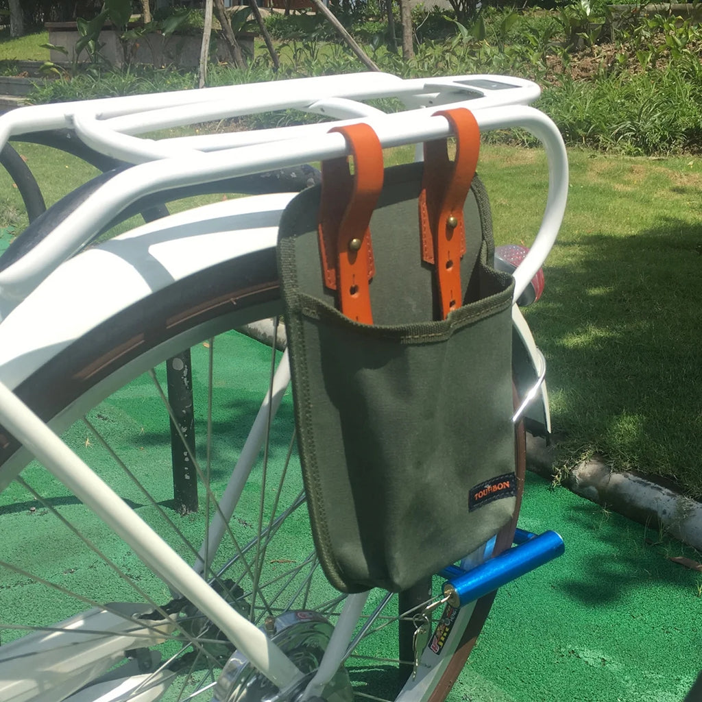 Green Canvas Bike Tool Storage Pannier with U Lock Holder Bag G858