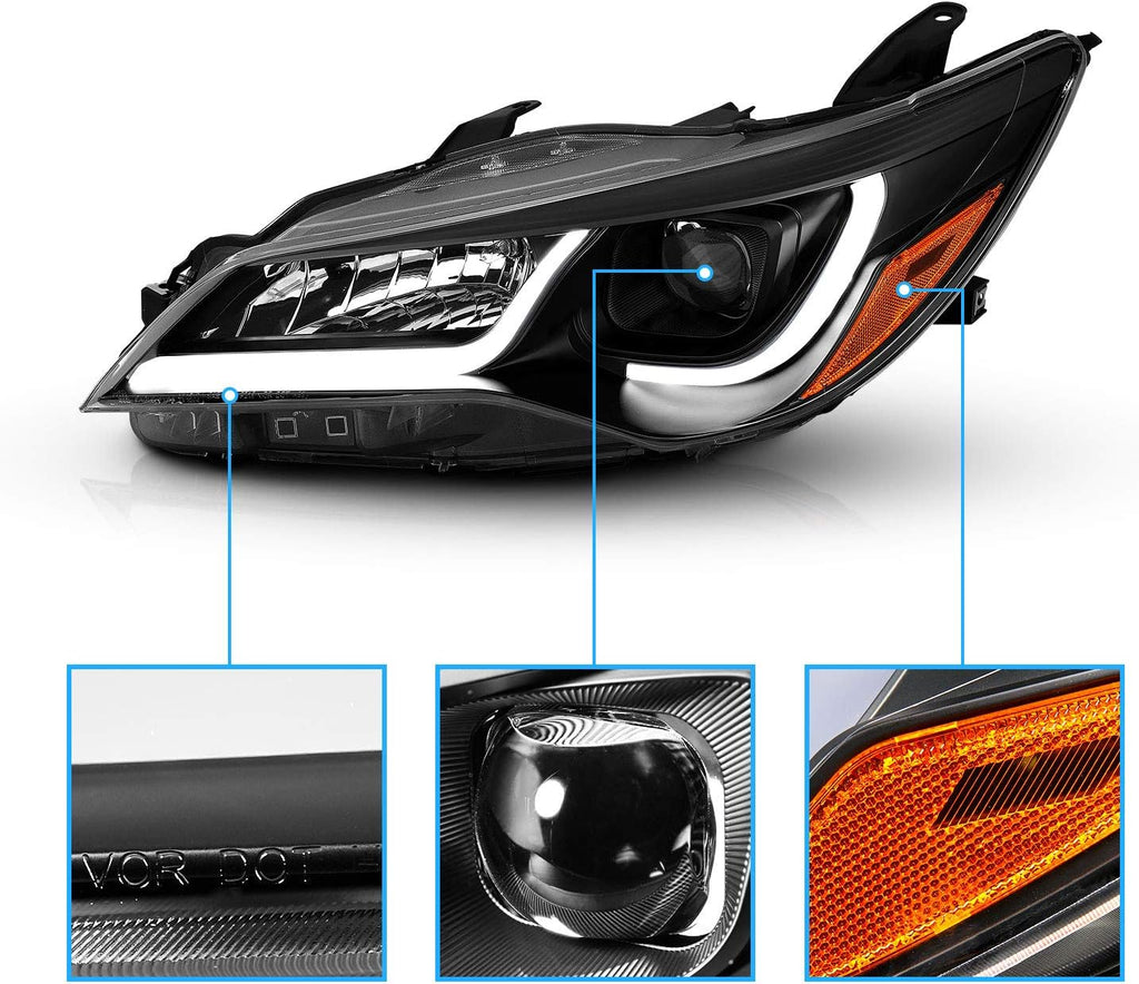 Black LED Tube Projector Headlights Assembly Pair G311304