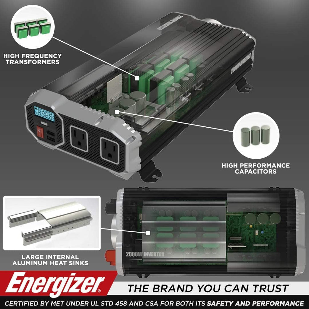 2000 Watts Power Inverter, 12v to 110v, Two AC Outlets, Two USB Ports, DC to AC Converter S3044