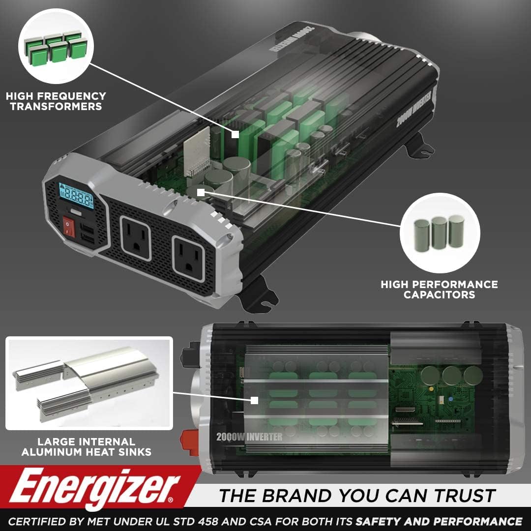 2000 Watts Power Inverter, 12v to 110v, Two AC Outlets, Two USB Ports, DC to AC Converter S3044