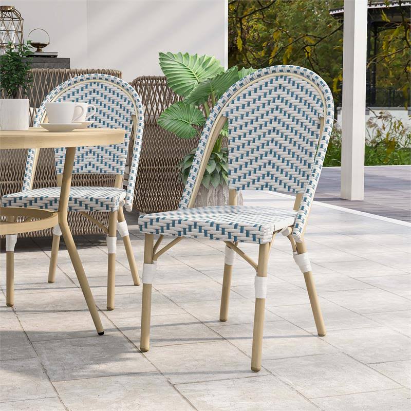 Light Blue Metal Patio 3-Piece Table and Chair Set P83138