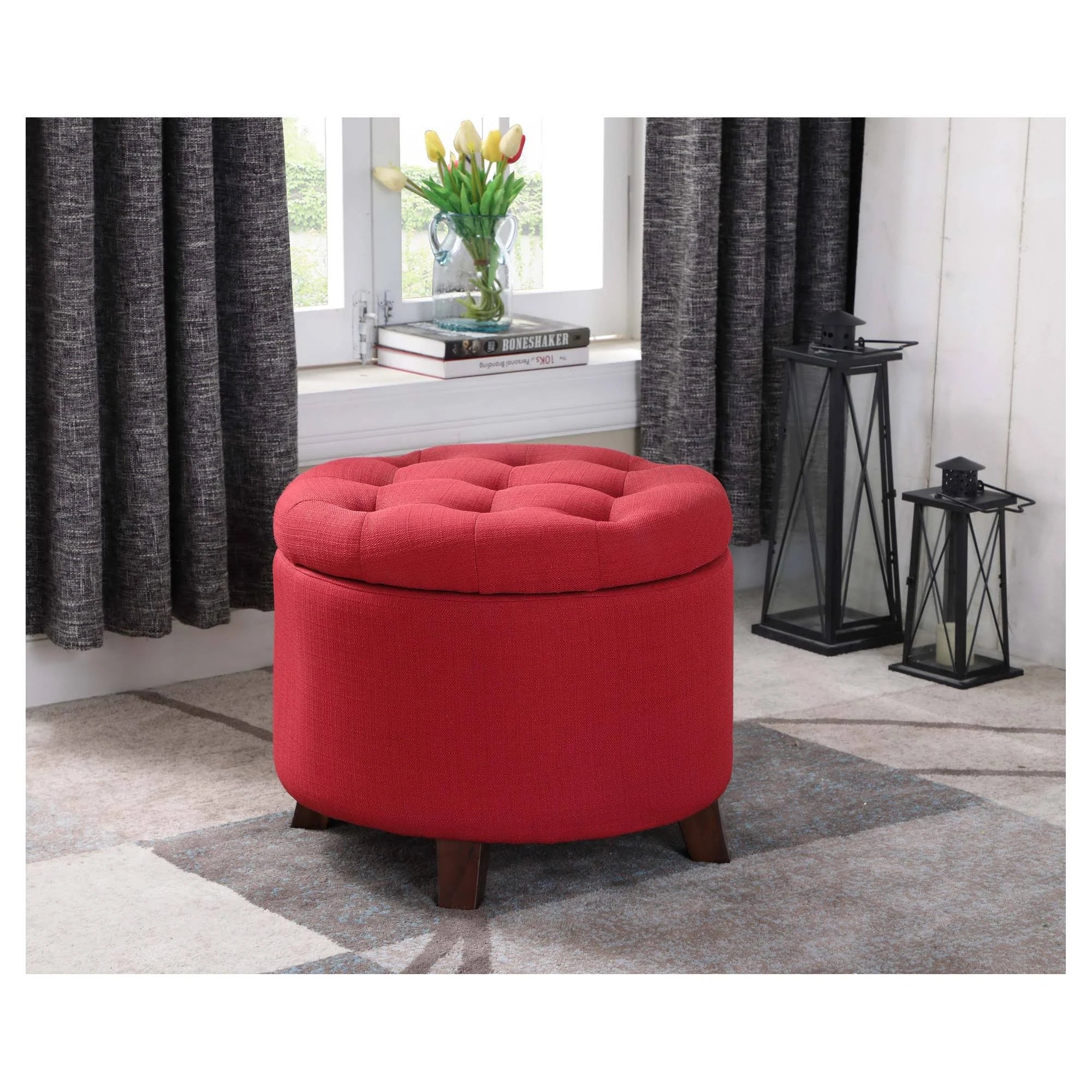 Red Tufted Storage Ottoman with Legs Z262418