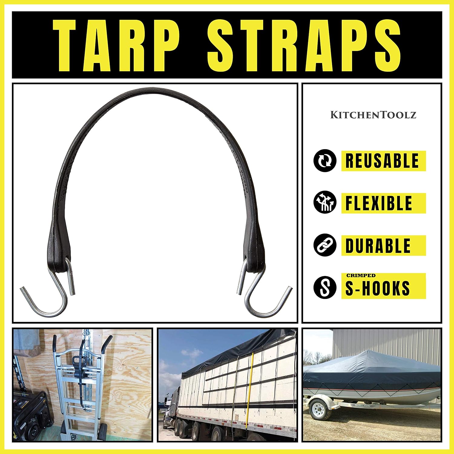 Pack of 50 Natural Rubber Bungee Cords with Crimped Hooks, 15", 21" and 31" Sizes I20907