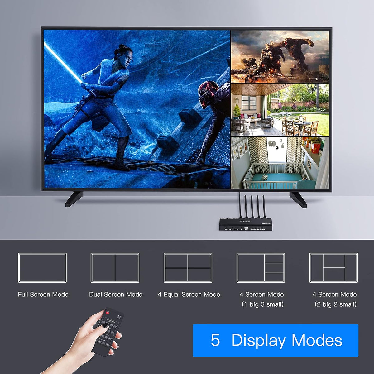 HDMI Quad Multi-Viewer Seamless Switcher 4 in 1 Out with Loop, Audio Extractor to Stereo, 4K H854819