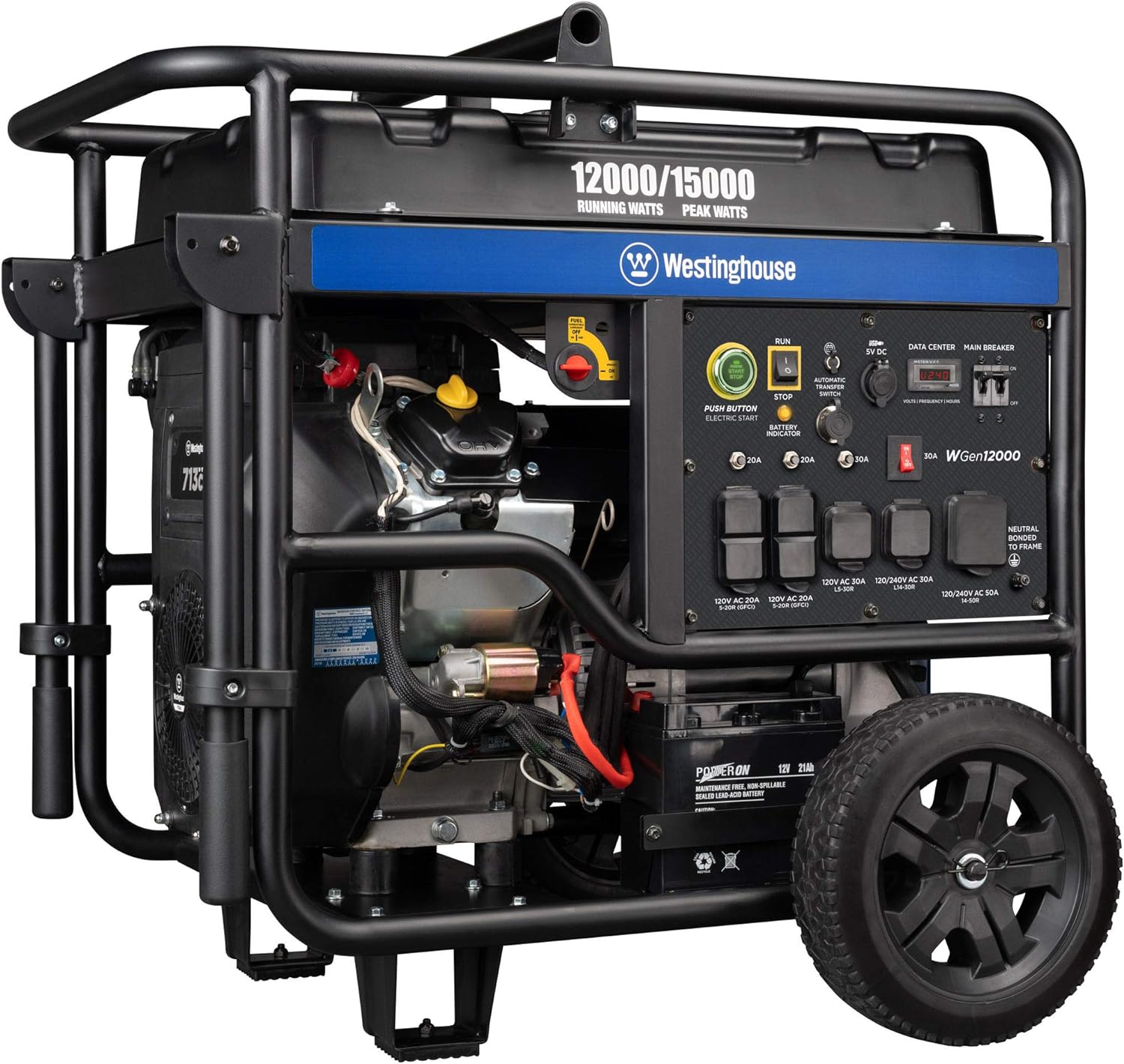 Dual Fuel Portable Generator 9500 Rated Watts 12500 Peak Watts Electric Start E836