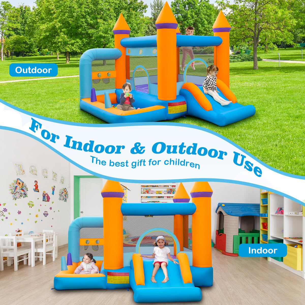 5-in-1 Inflatable Bounce Castle with Ocean Balls & 735W Blower G4327