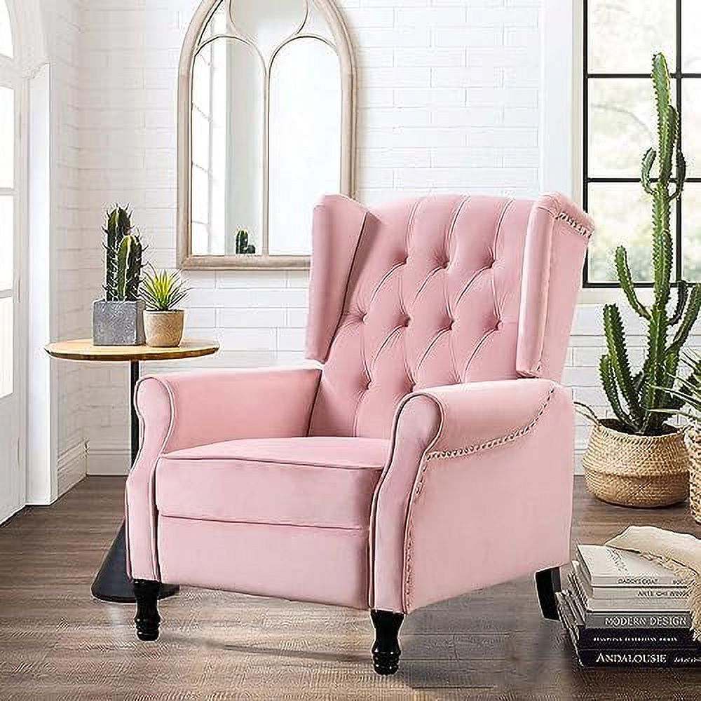 Pink Velvet Push Back Recliner Wingback Accent Chair A267