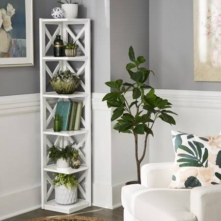 White 5-Shelf Corner Bookcase W101