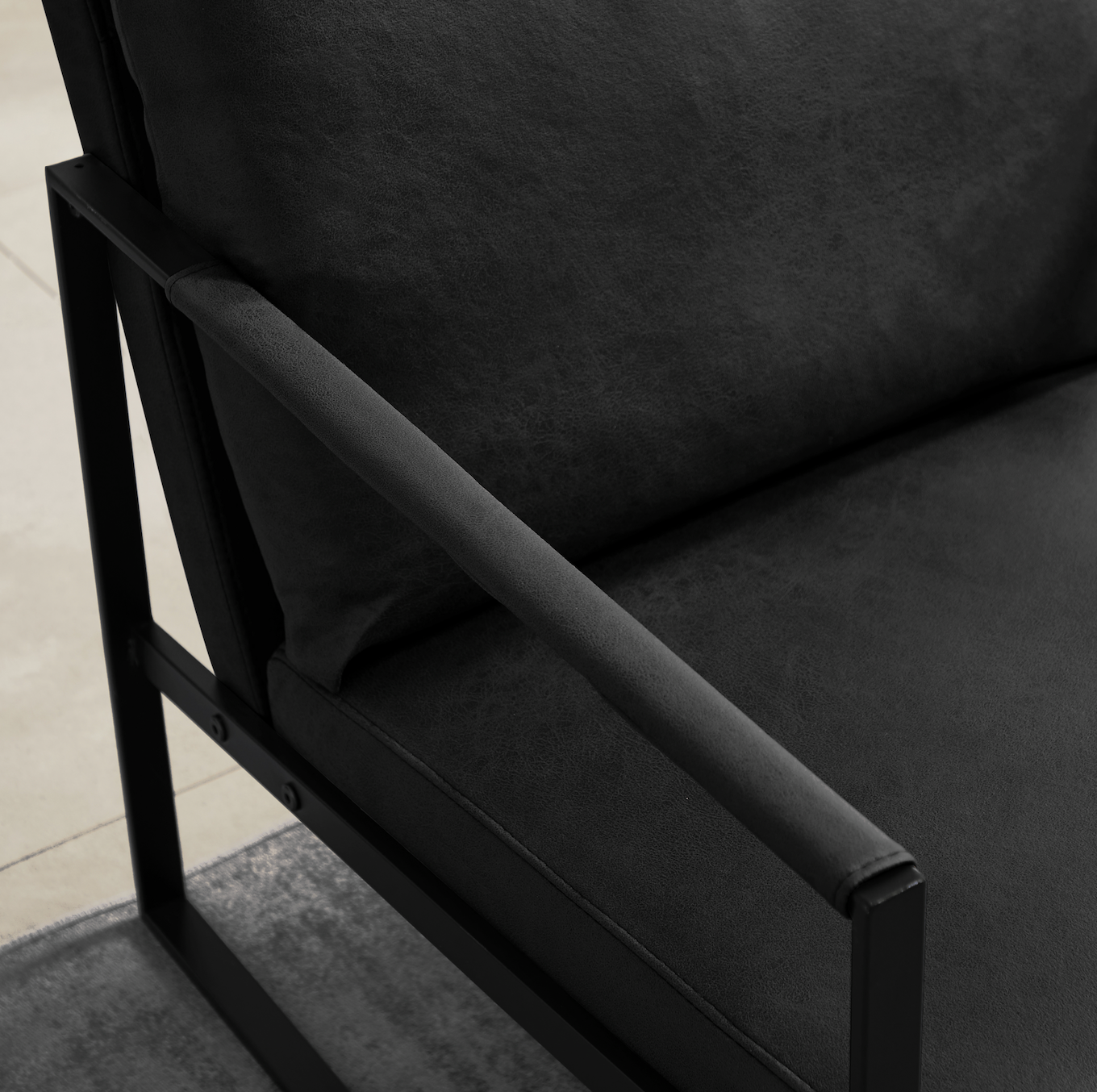 Leather Accent Arm Chair Set of 2 with Metal Frame, Black U7840