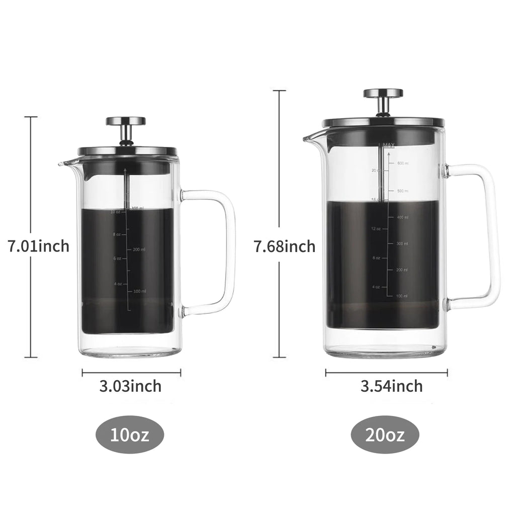 20oz Double Walled Borosilicate Glass Coffee Pot with Stainless Steel Filter N92122