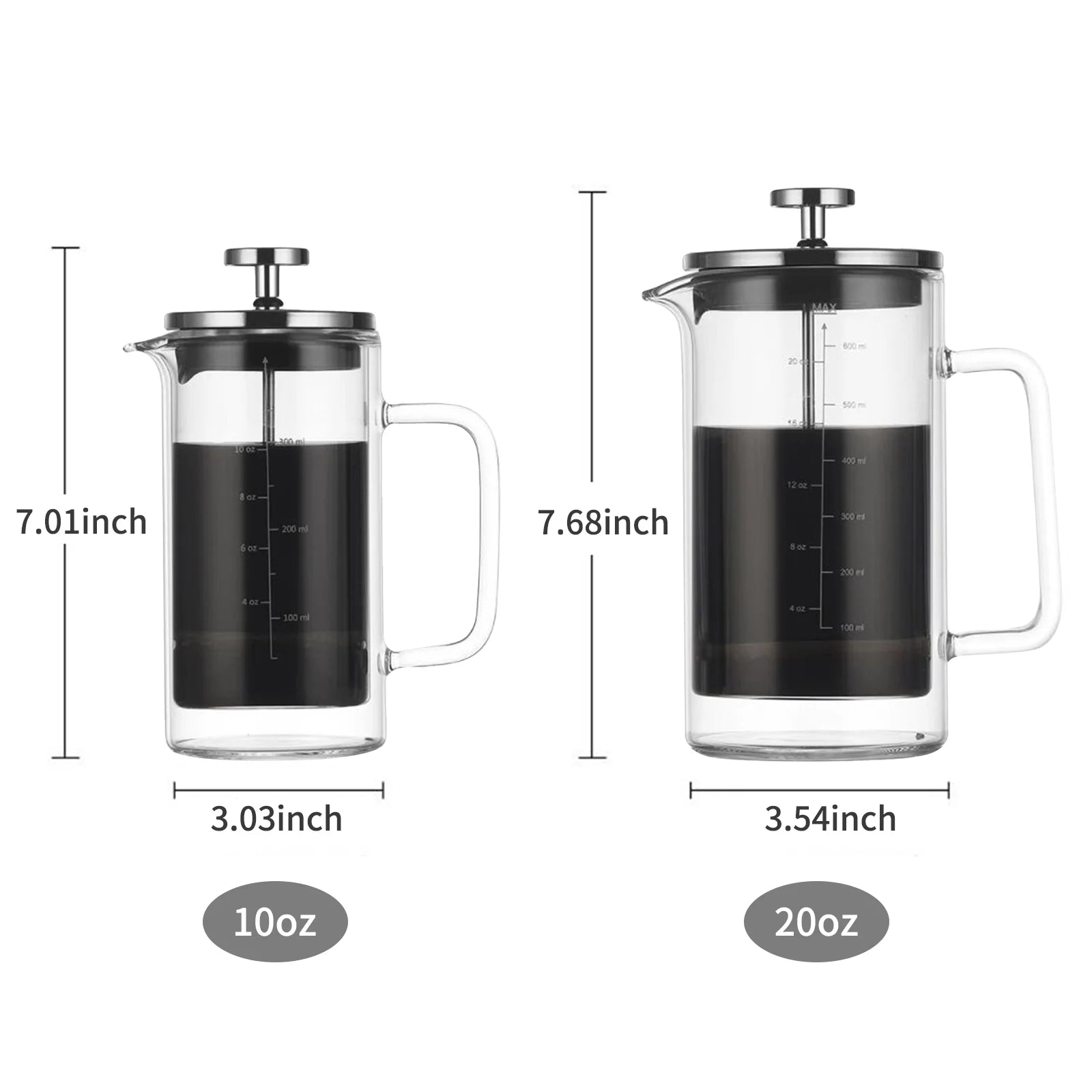 20oz Double Walled Borosilicate Glass Coffee Pot with Stainless Steel Filter N92122