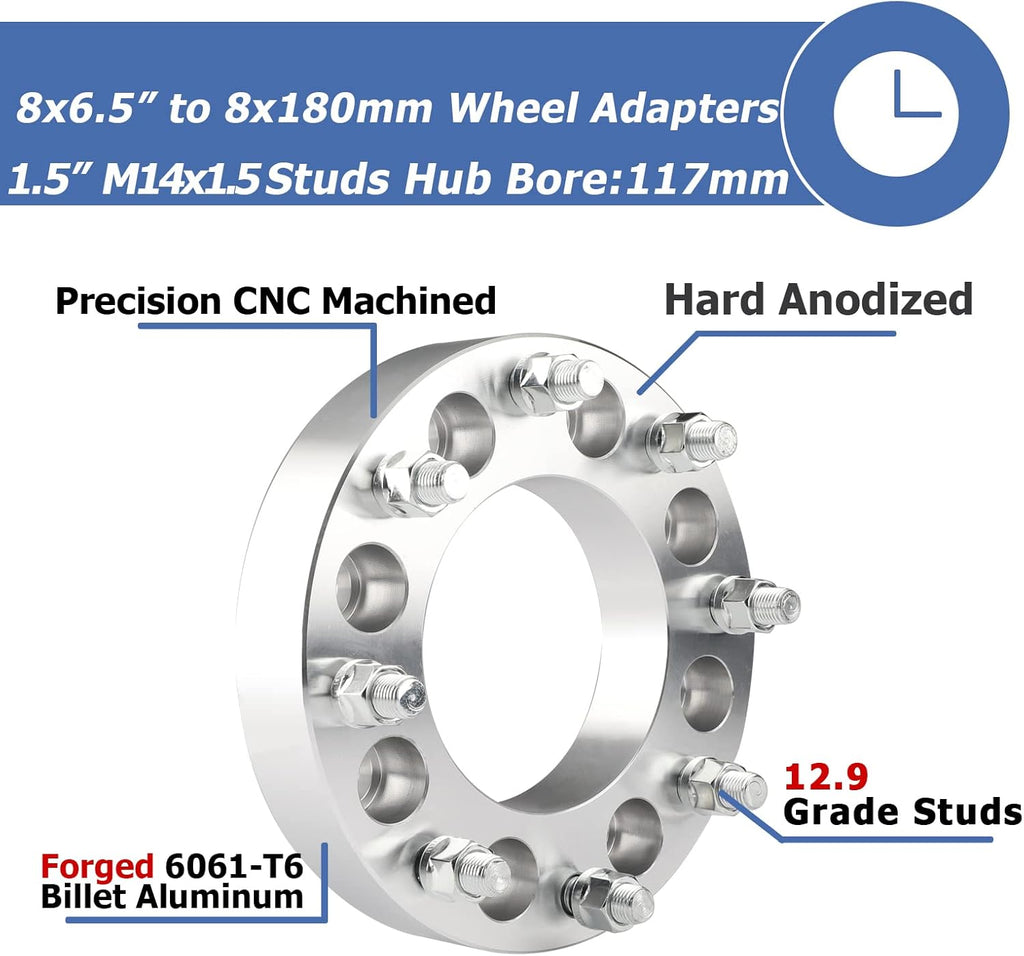 2pcs 8x6.5 to 8x180 Wheel Adapters, 1.5 Inch, Chrome K8275