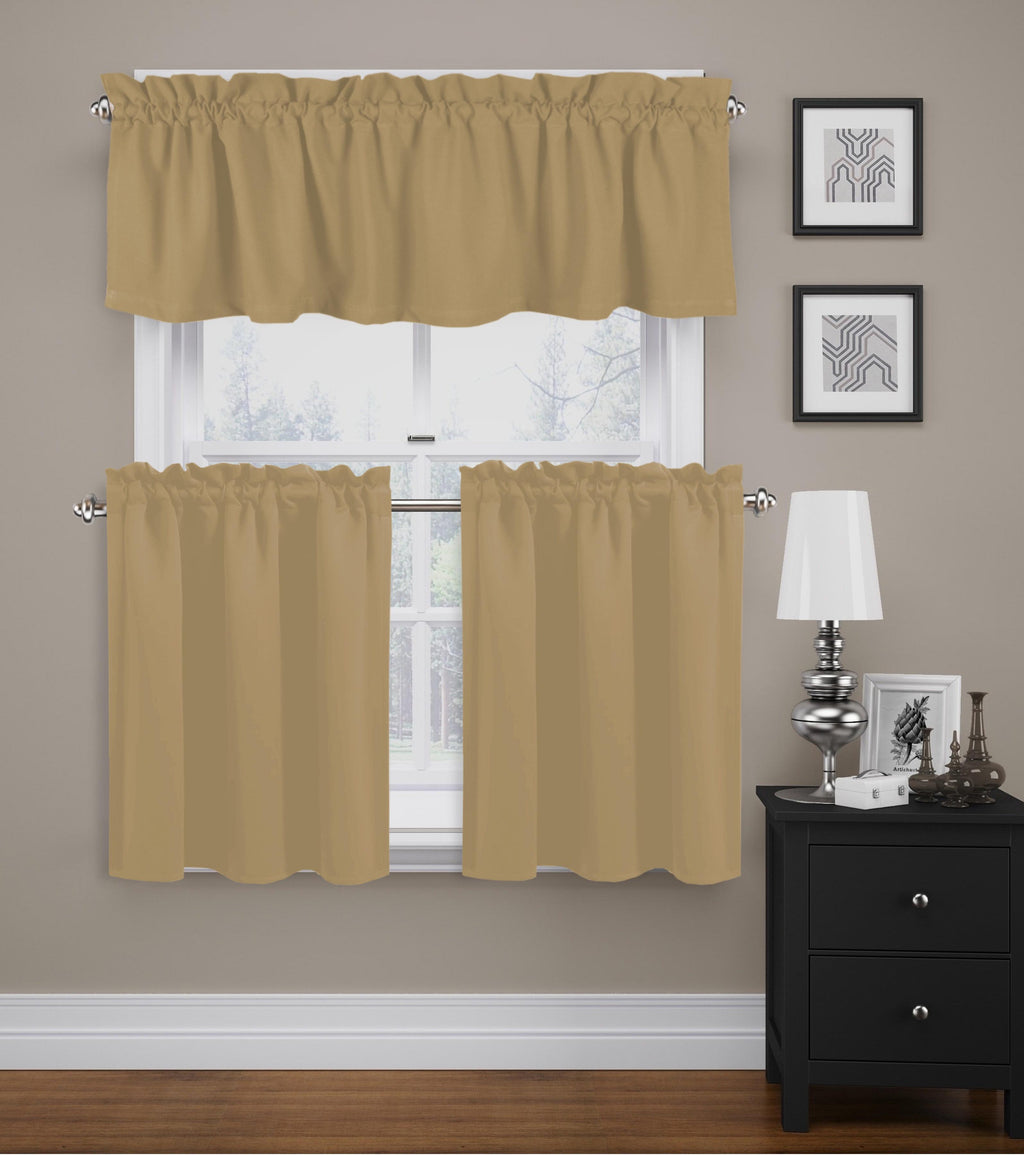 Beige 100% Cotton Kitchen Window Curtain Tiers Valance Set 3 Piece N528