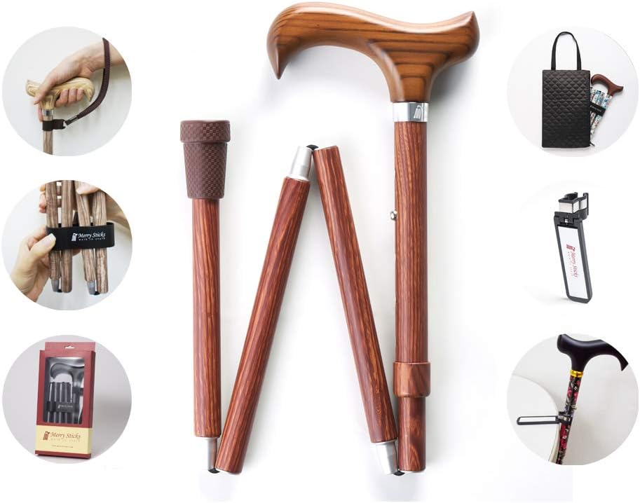 Folding Adjustable Walking Cane with Cane Bag and Reflective Cane Holder I3217