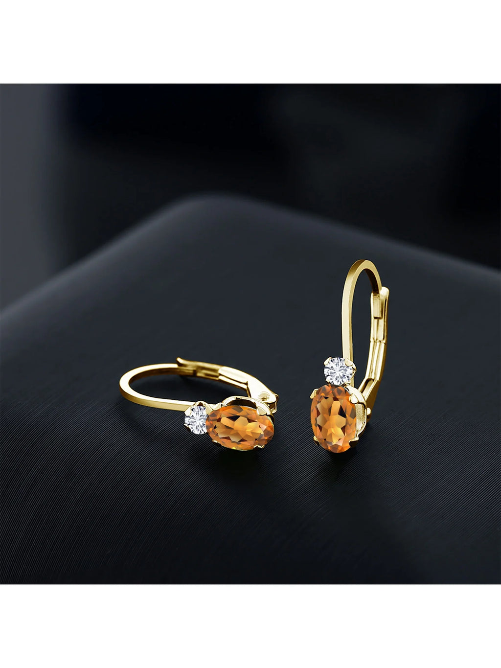 14K Yellow Gold Madeira Citrine and White Diamond Leverback Earrings Z893773