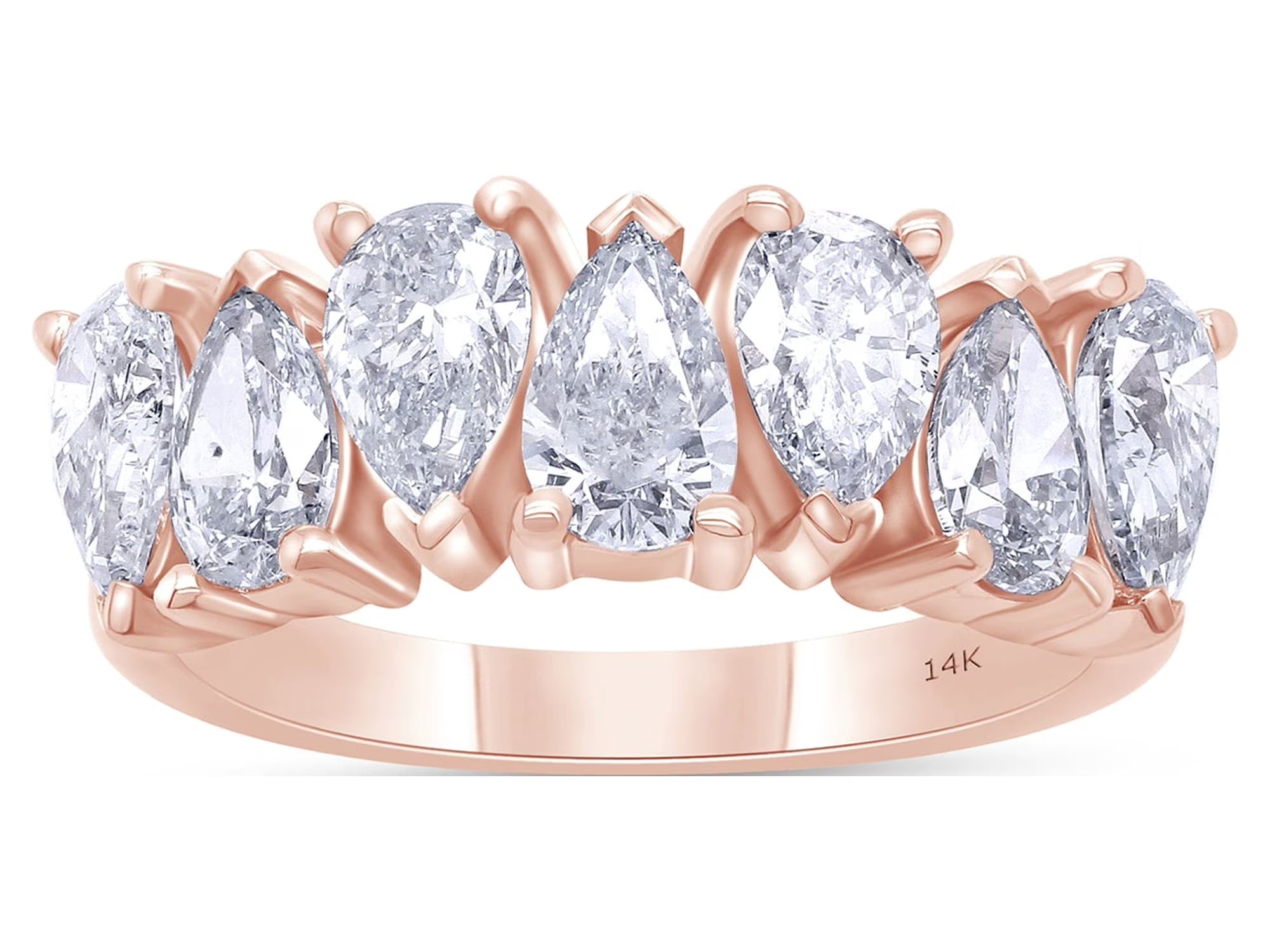 14K Solid Rose Gold Seven Stone Diamond Ring (2.25 Cttw) S647