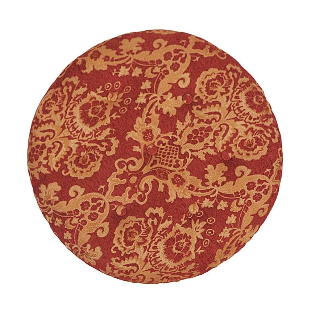Red & Gold Jacquard Round Ottoman Footstool D5830