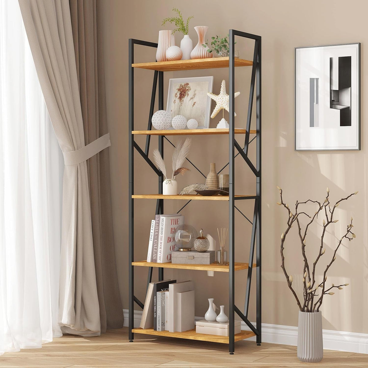 Brown 5 Tiers Industrial Bookshelf K6135